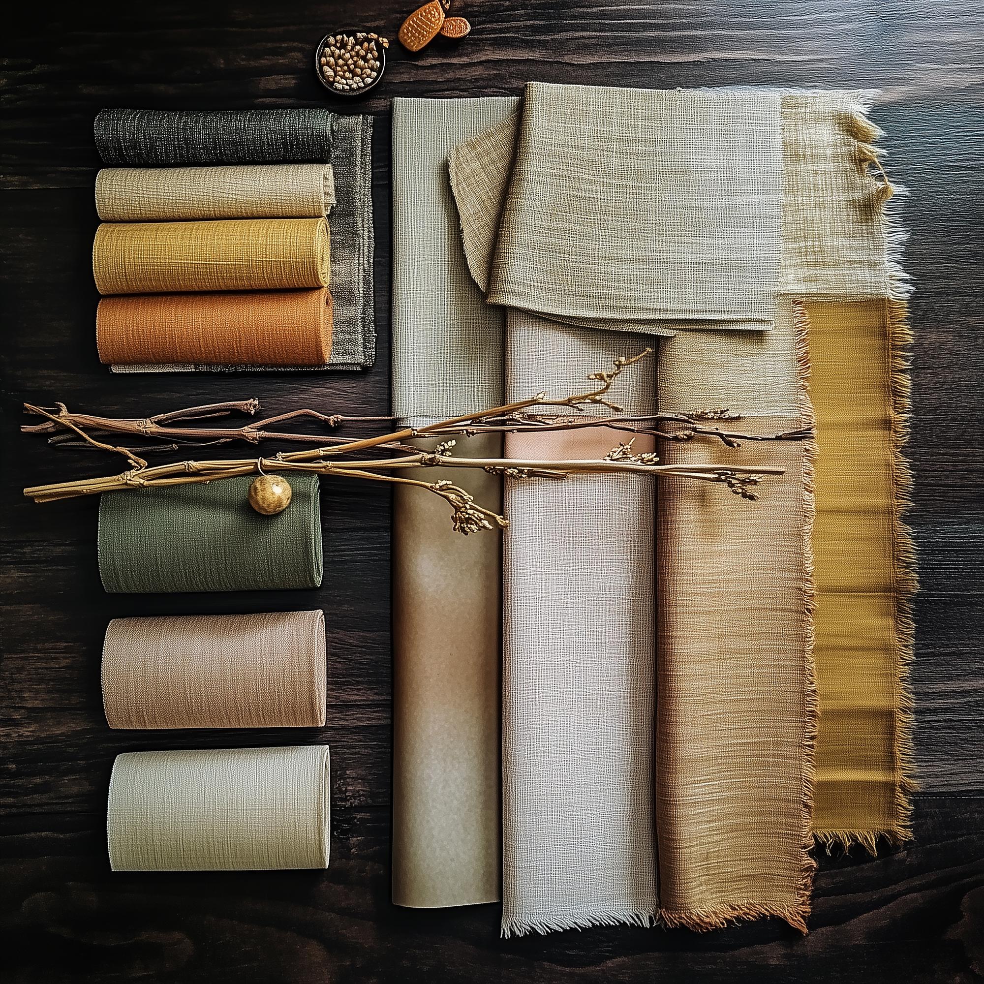 Three sample embroidery swatches on linen